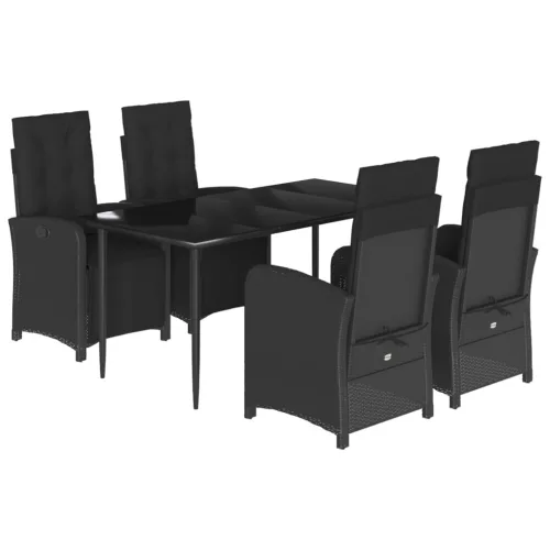  5 részes fekete polyrattan kerti étkezőgarnitúra párnákkal