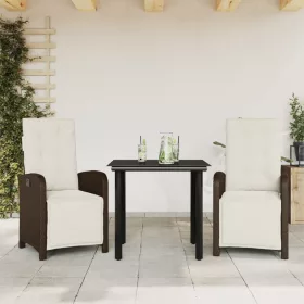  3 részes barna polyrattan bisztrógarnitúra párnákkal