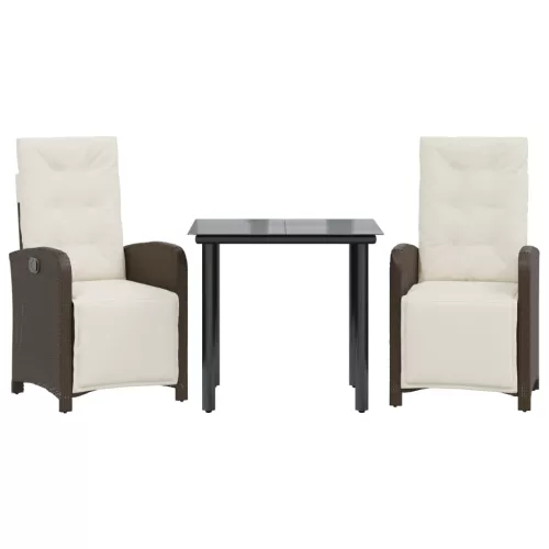  3 részes barna polyrattan bisztrógarnitúra párnákkal