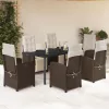  7 részes barna polyrattan kerti étkezőgarnitúra párnával