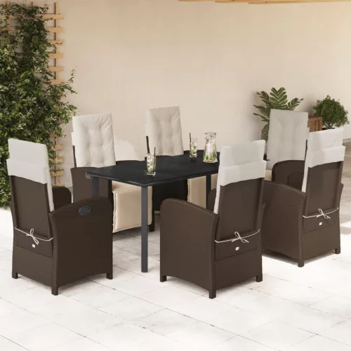  7 részes barna polyrattan kerti étkezőgarnitúra párnával