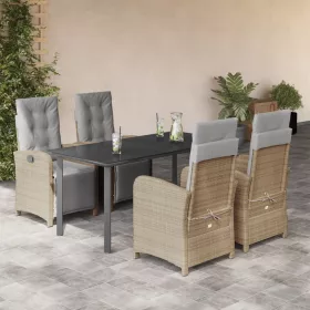    5 részes bézs polyrattan kerti étkezőgarnitúra párnákkal