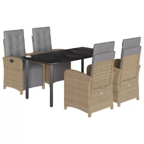  5 részes bézs polyrattan kerti étkezőgarnitúra párnákkal