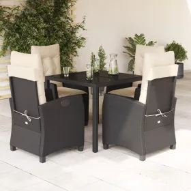    5 részes fekete polyrattan kerti étkezőgarnitúra párnákkal
