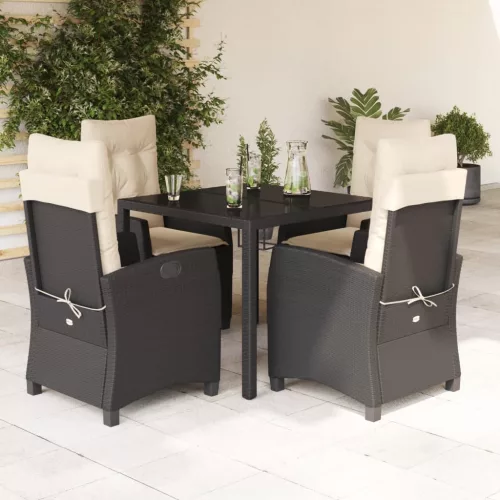  5 részes fekete polyrattan kerti étkezőgarnitúra párnákkal