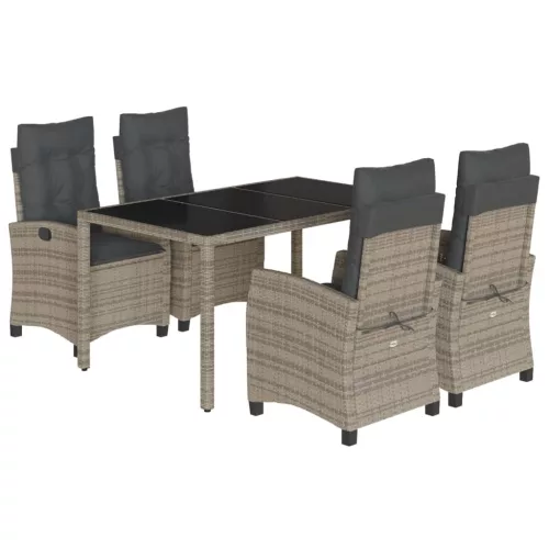  5 részes szürke polyrattan kerti étkezőgarnitúra párnával