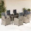  7 részes szürke polyrattan kerti étkezőgarnitúra párnával