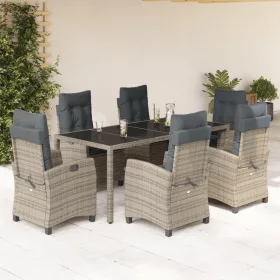    7 részes szürke polyrattan kerti étkezőgarnitúra párnával