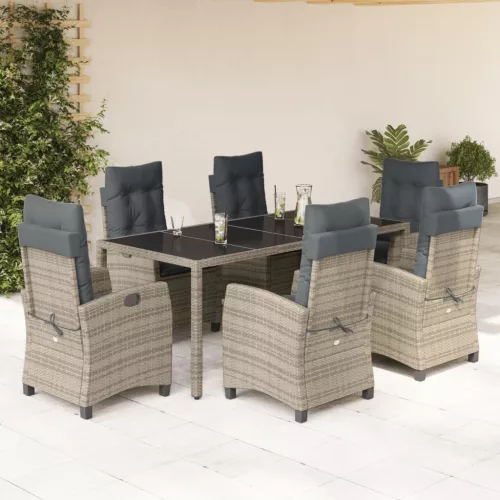  7 részes szürke polyrattan kerti étkezőgarnitúra párnával