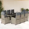  9 részes szürke polyrattan kerti étkezőgarnitúra párnával
