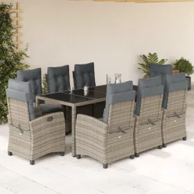    9 részes szürke polyrattan kerti étkezőgarnitúra párnával