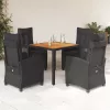 5 részes fekete polyrattan kerti étkezőgarnitúra párnákkal