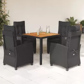    5 részes fekete polyrattan kerti étkezőgarnitúra párnákkal