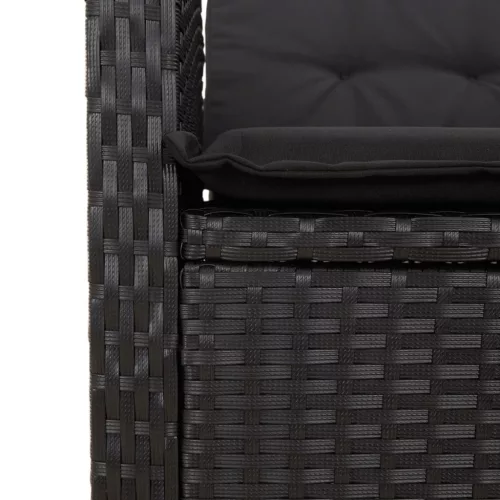  5 részes fekete polyrattan kerti étkezőgarnitúra párnákkal
