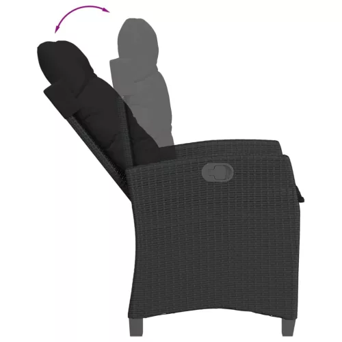  7 részes fekete polyrattan kerti étkezőgarnitúra párnával