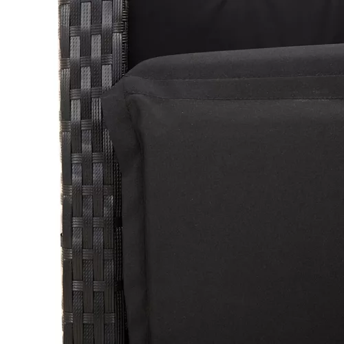  7 részes fekete polyrattan kerti étkezőgarnitúra párnával
