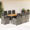  9 részes szürke polyrattan kerti étkezőgarnitúra párnával