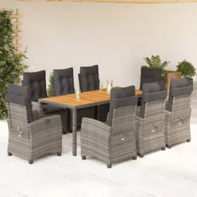    9 részes szürke polyrattan kerti étkezőgarnitúra párnával