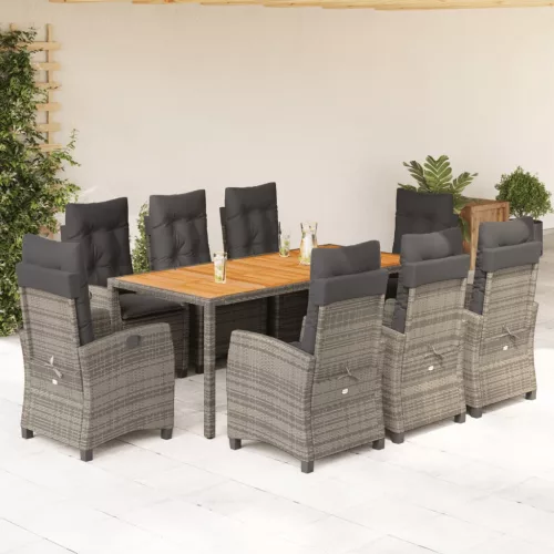 9 részes szürke polyrattan kerti étkezőgarnitúra párnával