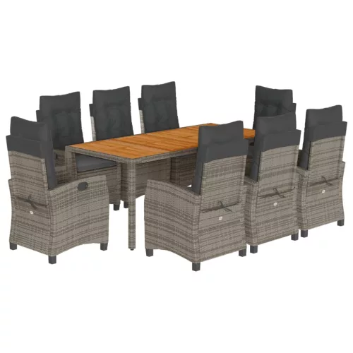  9 részes szürke polyrattan kerti étkezőgarnitúra párnával