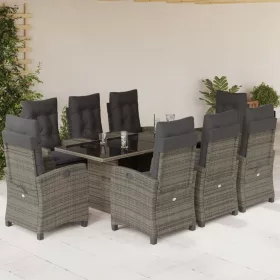    9 részes szürke polyrattan kerti étkezőgarnitúra párnával