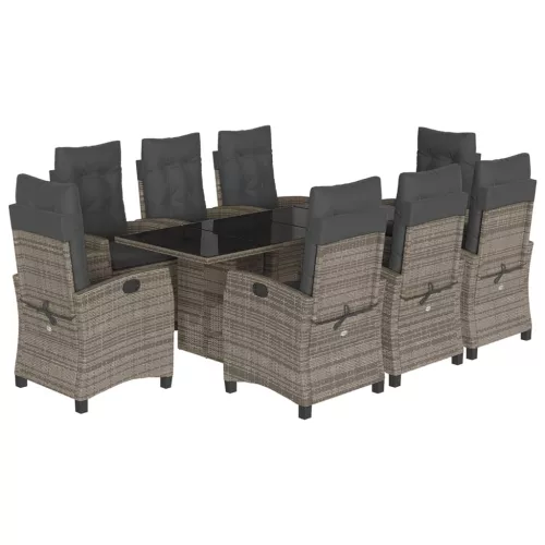  9 részes szürke polyrattan kerti étkezőgarnitúra párnával