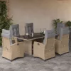  7 részes vegyes bézs polyrattan kerti étkezőgarnitúra párnákkal