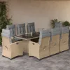  9 részes vegyes bézs polyrattan kerti étkezőgarnitúra párnákkal