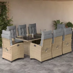    9 részes vegyes bézs polyrattan kerti étkezőgarnitúra párnákkal