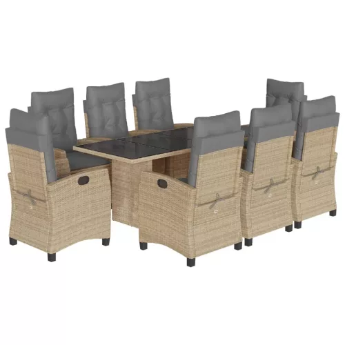  9 részes vegyes bézs polyrattan kerti étkezőgarnitúra párnákkal