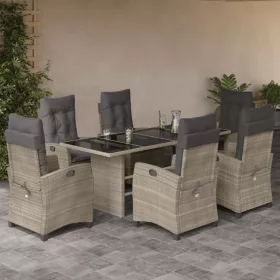    7 részes világosszürke polyrattan kerti étkezőszett párnával