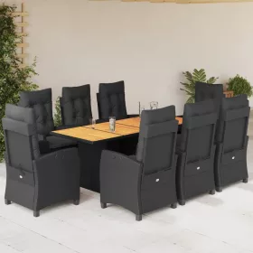    9 részes fekete polyrattan kerti étkezőgarnitúra párnákkal