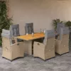  7 részes vegyes bézs polyrattan kerti étkezőgarnitúra párnákkal