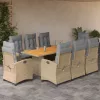  9 részes vegyes bézs polyrattan kerti étkezőgarnitúra párnákkal
