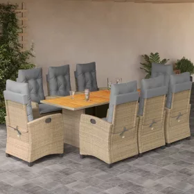    9 részes vegyes bézs polyrattan kerti étkezőgarnitúra párnákkal