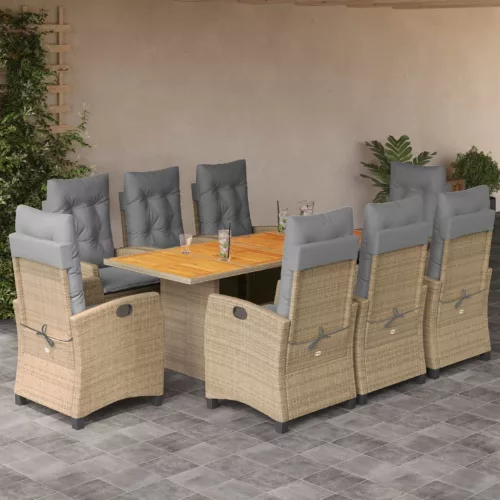  9 részes vegyes bézs polyrattan kerti étkezőgarnitúra párnákkal