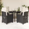  5 részes fekete polyrattan kerti étkezőgarnitúra párnákkal