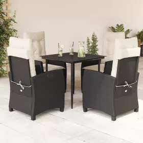    5 részes fekete polyrattan kerti étkezőgarnitúra párnákkal