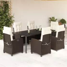    7 részes barna polyrattan kerti étkezőgarnitúra párnával
