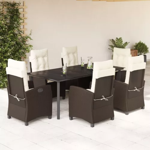  7 részes barna polyrattan kerti étkezőgarnitúra párnával