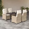  5 részes bézs polyrattan kerti étkezőgarnitúra párnákkal