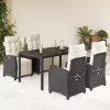  5 részes fekete polyrattan kerti étkezőgarnitúra párnákkal