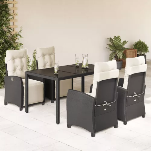  5 részes fekete polyrattan kerti étkezőgarnitúra párnákkal