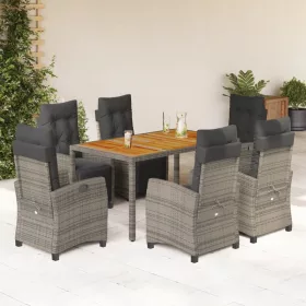    7 részes szürke polyrattan kerti étkezőgarnitúra párnával