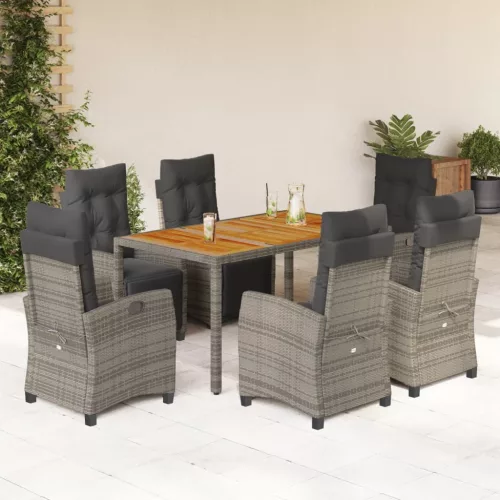  7 részes szürke polyrattan kerti étkezőgarnitúra párnával