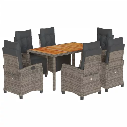  7 részes szürke polyrattan kerti étkezőgarnitúra párnával
