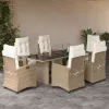  7 részes bézs polyrattan kerti étkezőgarnitúra párnákkal