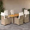  7 részes bézs polyrattan kerti étkezőgarnitúra párnákkal