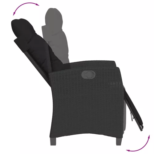  7 részes fekete polyrattan kerti étkezőgarnitúra párnával