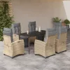  7 részes vegyes bézs polyrattan kerti étkezőgarnitúra párnákkal